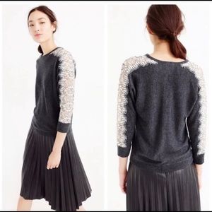 J crew wool gray lace sleeve sweater XXS